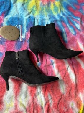Charles David Black Suede Pointed Toe Ankle Booties